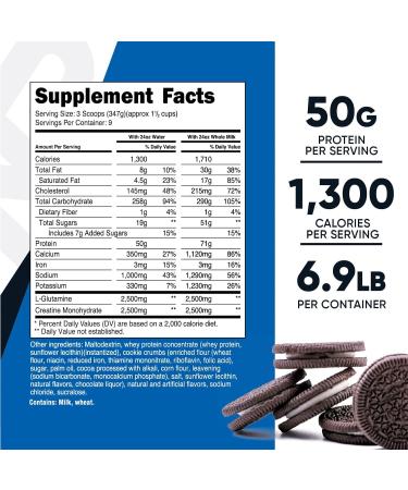 Nutricost Mass Gainer Cookies N Cream - 6.9 LBS 50g Protein/Serving Non-GMO International Shipping Available - Buy Online on GoSupps.com
