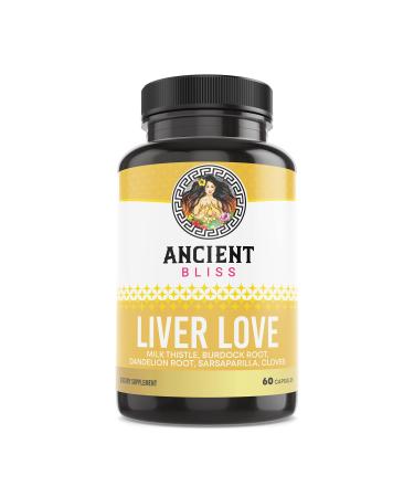 Ancient Bliss Liver Love - Natural Milk Thistle Liver Detox and Liver Health Cleanse Supplement - Support Healthy Liver in Men and Women - 60 Capsules - with Burdock Dandelion Cloves and More