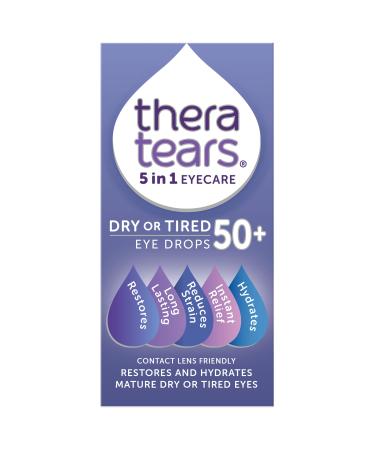 TheraTears Dry or Tired Eye Drops 50+ | Restores and Hydrates for Mature Dry or Tired Eyes | Contact Lens Friendly | Long-Lasting Relief | Preservative Free 5 in 1 Eye Care Drops | 10ml TheraTears 50+ Dry or Tired Eye Drops