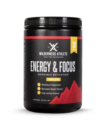 Wilderness Athlete - Energy & Focus | Energy Booster for Women & Men - Energy Drink Mix with Natural Caffeine - Low-Carb Zero Sugar Energy Drink Powder - 30 Serving Energy Drink Tub (Tropical Fusion)