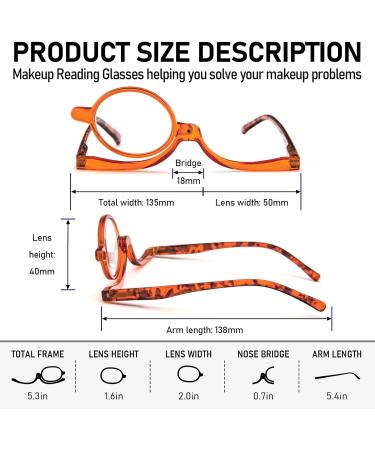 MMOWW Makeup Reading Glasses Magnifying Makeup Glasses for Womens with Flip-Down Single Lens Rotating Glasses (Orange 1.5) Orange 1.5 x - Buy Online on GoSupps.com