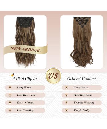 Feshfen Clip-In Hair Extensions - 4PCs 50cm Honey Blond & Light Brown Wavy Synthetic Hair 180g for Women - Buy Online on GoSupps.com
