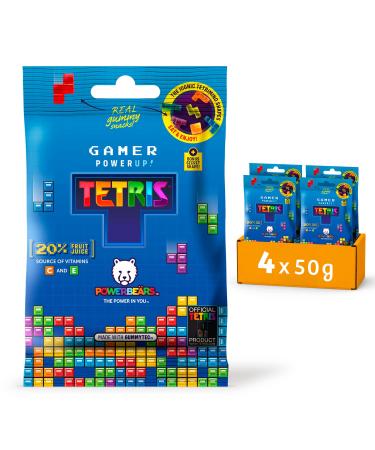 Powerbeaous gamer rubber-4x50g gummy bears in tetris shapes-gummy bears with 20% fruit juice and vitamins 8 fruity flavors tetris (8-fruit taste) 50 g (4 Pack)