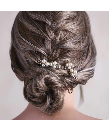 Asooll Gold Wedding Pearl Hair Comb Set - Bride Crystal Headpiece for Women and Girls - Buy Online on GoSupps.com