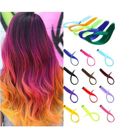 Feather Hair Extension Kit Synthetic Long Straight Rainbow Highlight Colored Hair Extensions Clip Pink Purple Green Yellow (Color : 17 Size : 22inches) 22inches 17 - Buy Online on GoSupps.com
