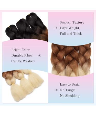 Tess Braids Extensions - 60cm Jumbo Kanekalon Ombre Braids (3 Pack) - Brown/Black Hair Extensions for Box Braids - 100g per Bundle - Buy Online on GoSupps.com