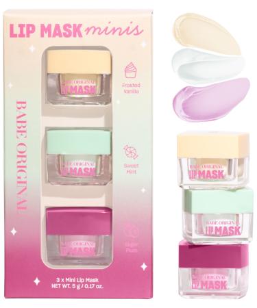 BABE ORIGINAL Lip Mask Minis Trio, Set of 3, Overnight Lip Mask for Dry Lips | Frosted Vanilla, Sweet Mint & Sugar Plum Scented | Vitamin E, Roship Oil & Hyaluronic Acid for Smoother, Moisturized Lips