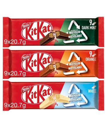 Chocolate Biscuit Bar Bundle with Kit Kat 2 Finger Dark Mint Chocolate Biscuit 9 x20.7g Bars Orange Chocolate Biscuit 9x20.7g Bars and White Chocolate Biscuit 9x20.7g Bars (3 Pack)