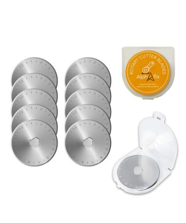 Rotary Cutter Blades 45mm 10 Pack By Alphafix Compatible with notched hole 45mm rotary cutters easy replaceable sharp SKS-7 Steel blades Ideal for Quilting Fabric Scrapbooking Sewing and Arts & Craft