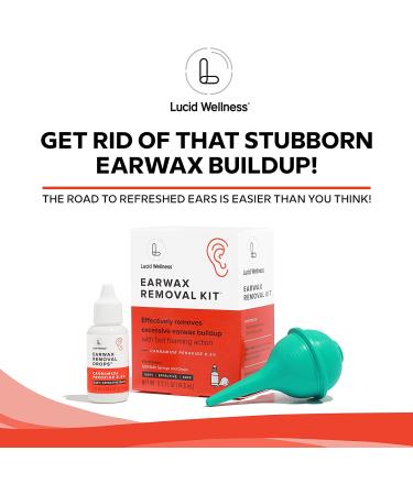 Lucid Wellness Ear Wax Removal Kit - 6.5% Urea Hydrogen Peroxide Drops - Ear Cleaner Foaming Formula for Adults - Bulb Syringe Tool Included - Buy Online on GoSupps.com