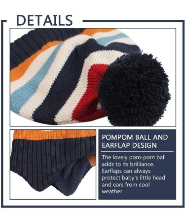 XIAOHAWANG Knitted Baby Hat Winter Warm Boys Girls Beanie with Pompom and Scarf | 4-7 Years Navy Striped Toddler Kids Hat - Buy Online on GoSupps.com