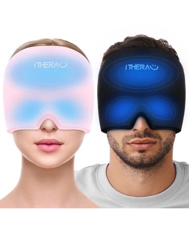itherau migraine mask headache mask 360 cover adjustable migraine cap migraine relief cap cold warm compress cool pads gel for headache swollen eyes sinuses pink+black