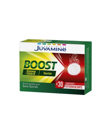 JUVAMINE - BOOST Siberian Ginseng and Taurine - Physical and Intellectual Toner - Bubble Gum Flavor - 30 Effervescent Tablets - Made in France