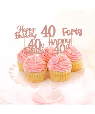 40 Pieces Rose Gold Glitter 40th Birthday Cupcake Toppers | Perfect for Teen Party Decorations - Buy Online on GoSupps.com
