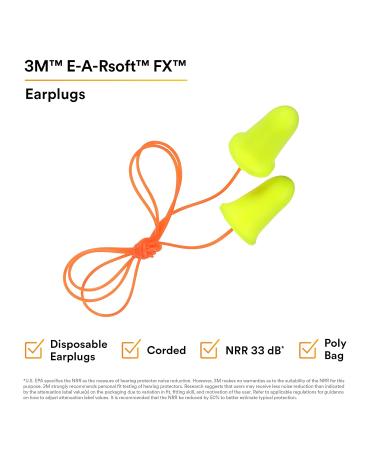 3M Ear Plugs 200/Box - E-A-Rsoft FX 312-1260 Corded Disposable Foam with NRR 33 for Drilling Grinding Machining & More - Buy Online on GoSupps.com