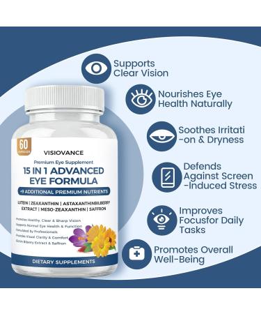 VisioVance 15 in 1 Advanced Eye Formula Neurobella Eye Supplement with Lutein Zinc Luteolin Zeaxanthin & Bilberry Extract 60 Capsules (1) - Buy Online on GoSupps.com