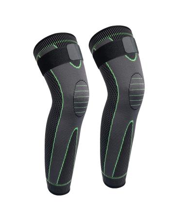Hibucuo Full Leg Sleeves Long Compression Leg Sleeve Knee Sleeves Protect Leg  for Man Women Basketball  Arthritis Cycling Sport Football  Reduce Varicose Veins and Swelling of Legs(Pair) XX-Large Green