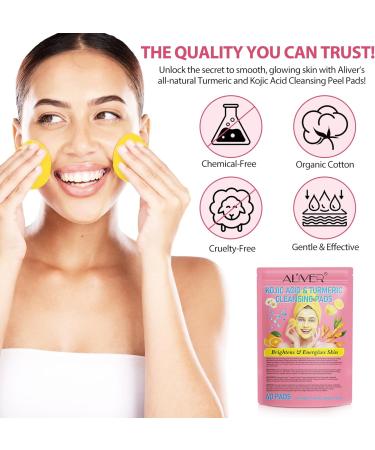 Turmeric Cleansing Pads Kojic Acid & Turmeric Cleansing Pads Turmeric Pads Infused Cotton Exfoliating Pads Turmeric Kojic Pads for Face Helps Balance Skin Oil (40P) - Buy Online on GoSupps.com