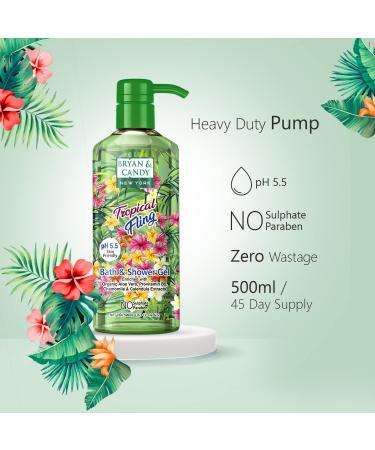 Bryan & Candy Tropical Fling Bath & Shower Gel - Organic Aloe Vera Pro Vitamin B5 Chamomile Calendula - 500ml - All Skin Types - Buy Online on GoSupps.com