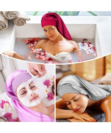 6-Piece Extra Large Satin Bonnet Set for Women with Long Curly Hair - Silk Night Sleep Cap for Braids - Solid Color - Elastic Band for Comfort - Buy Online on GoSupps.com