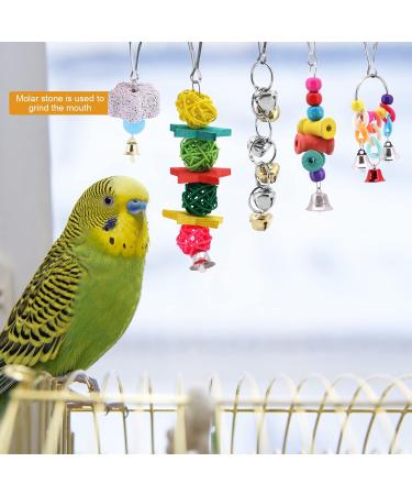 Seahelms 8-Piece Parrot Bird Toys Set - Natural Wood Chewing Hammock Bell & Swing for Nymphic Finches and Small Parrots - Colorful Bird Cage Enrichment - Buy Online on GoSupps.com