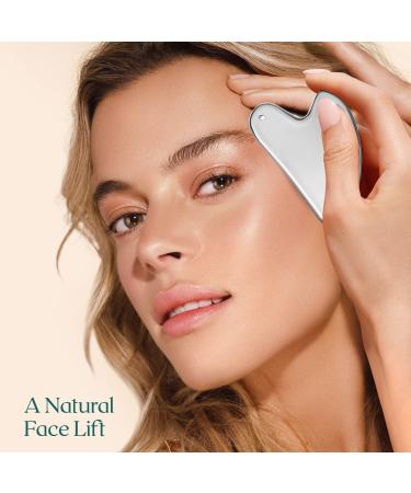 Dr. Pure Jade Stone Gua Sha Massage Tool - Stainless Steel Facial Tool for Face and Body Massage - Anti-Wrinkle Skin Care Set - Silver Guasha - Buy Online on GoSupps.com