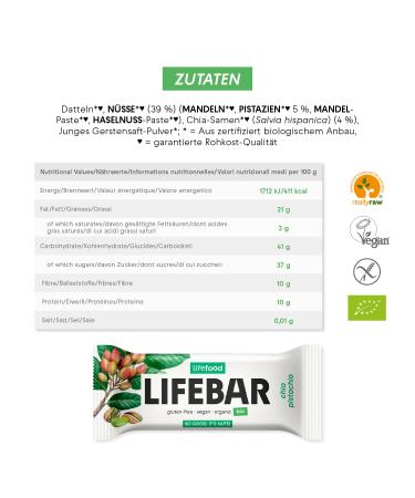 Lifefood Lifebar Energy Seal - 15 Pack Vegan Sports Bars (Chia Pistachio) - RAW Organic Gluten-Free Lactose-Free No Added Sugar - Buy Online on GoSupps.com