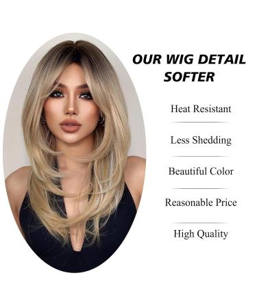 Buy Testar Blonde Ombre Wigs for Women | Heat-Resistant Glue-Free Synthetic Wigs with Air Bangs for Daily Use & Parties - Buy Online on GoSupps.com