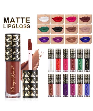 12Pcs Dark Liquid Lipstick Matte Sets  24-Hour Smudge Proof Long Lasting Matte Lipstick Lip Stain Lip Gloss Set-White/Red/Vampire/Green/Black/Chocolate/Purple/Nude/Blue - Buy Online on GoSupps.com