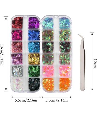 Holographic Cross Star Nail Art Glitter - Iridescent Resin Crafts for Women | DIY Manicure Decoration with Tweezers | Nails Rhinestone Accessories for Face, Body, and Eye - Four-Pointed Star - Buy Online on GoSupps.com