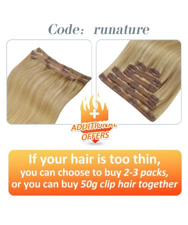 Runature Real Hair Clip-in Extensions - 50cm Highlights Gold & Light Blonde #16P24 120g Invisible 7-Piece Set - Buy Online on GoSupps.com