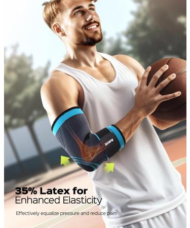Rakiie Elbow Bandage 2 Pcs Compression Support for Tennis Arm & Tendonitis Unisex Sports Elbow Brace in Blue - Buy Online on GoSupps.com