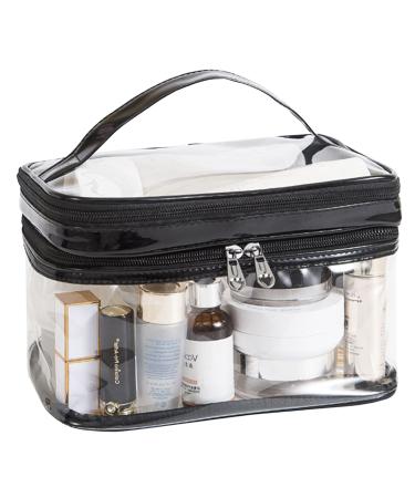 FIYUK Clear Cosmetic Bag Dual Layer Travel Toiletry Bags Make up Organizer Waterproof Brushes Holder Black