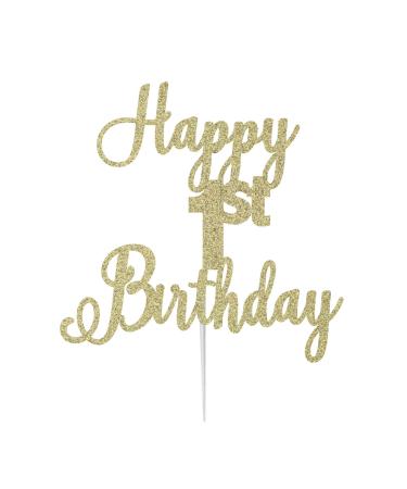 LissieLou Happy 1st Birthday Cake Topper in Pretty Glitter Card Made in the UK - Gold