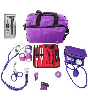 ASATechmed Nurse Starter Kit Stethoscope Blood Pressure Monitor and More - 18 Pieces Total (Purple)