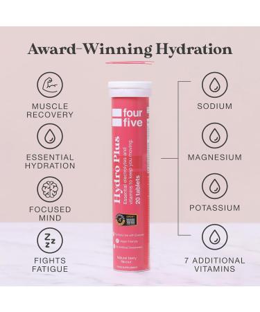 fourfive Hydrate Electrolytes - Essential Electrolytes & Vitamins with Magnesium & Calcium for Sports Hydration Vegan & Low Calorie Berry Flavour (60 Effervescent Tablets) Berry 20 count (Pack of 3) - Buy Online on GoSupps.com