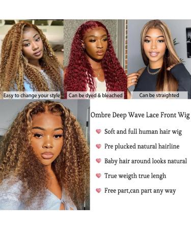 FABA 22 Inch Ombre Honey Blonde Lace Front Wig Human Hair - Curly 13x4 Blonde Wig Pre Plucked with Baby Hair for Women - 150% Density - 5 Gifts Included - Buy Online on GoSupps.com