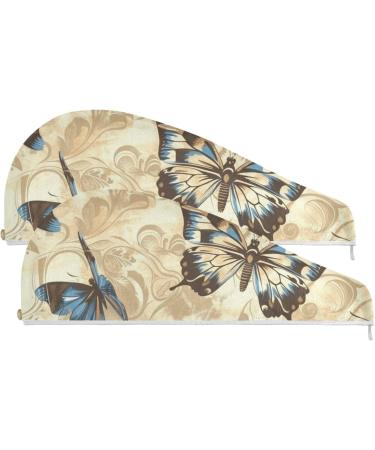 Ethnic Butterflies Hair Towel 2 Pack - Super Absorbent Quick Drying Turbans for Women & Girls - Buy Online on GoSupps.com