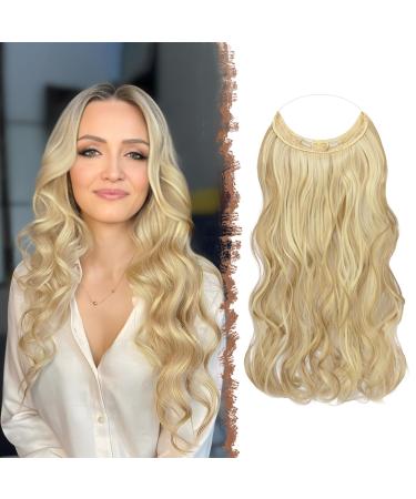 Feshfen Invisible hair extensions secrets hair extensions with wire dark ash blonde bleached bleached bleach synthetically adjustable curly hair long wavy secret hair part for women 45cm 45 cm-h01 dark ash blonde bleach blonde-h01
