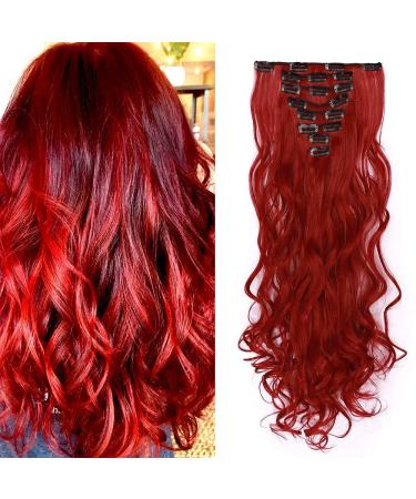Dark Red Hair Extensions Clip in Long Curly Ombre Extension Hairpiece 24inch Full Head 8 Pieces 18 Clips 24 Inch Curly #Dark Red - Buy Online on GoSupps.com