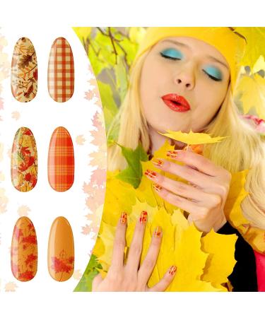 Fall Full Nail Wrap - 168pc Thanksgiving Maple Leaf Sticker Set | Plaid Style Self-Adhesive Nail Polish Strip with File - for Manicure - Buy Online on GoSupps.com