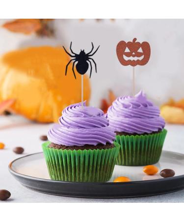 Halloween Cupcake Toppers 28Pcs Cute Cake Decorations Glitter Cupcake Toppers Spider Pumpkin Ghost Bat Cupcake Picks for Halloween Themed Party Supplies (A) - Buy Online on GoSupps.com