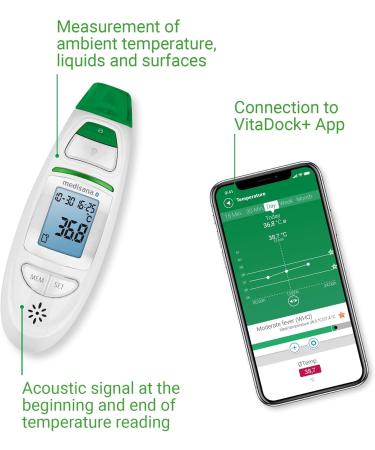 Medisana TM 750 Connect Digital 6-in-1 Thermometer - Bluetooth Forehead Fever Alarm for Baby Children & Adults - Buy Online on GoSupps.com