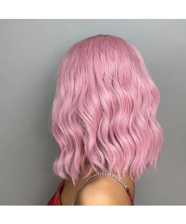 Pretty Pink Short Wavy Bob Wig with Air Bangs - Shoulder Length Party Cosplay Fancy Dress Wig for Women (Pink) - Buy Online on GoSupps.com
