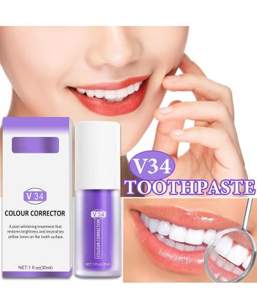 Shop V34 Purple Toothpaste for Teeth Whitening - Color Corrector Serum for Adults | Effective Stain Removal & Brightening - Buy Online on GoSupps.com