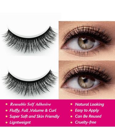 Self Adhesive Eyelashes - No Glue or Eyeliner Needed | Reusable Natural Wispy Mink Lashes - NATURAL STYLE THREE - Buy Online on GoSupps.com