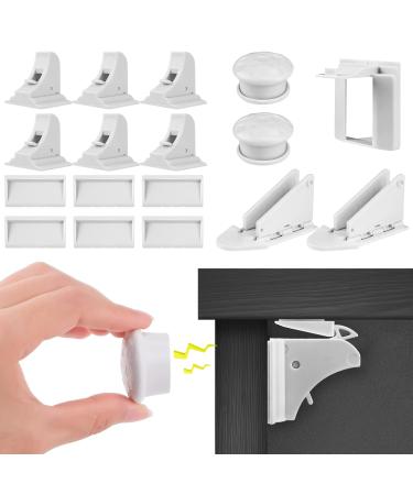 Magnetic Child Safety Cupboard Locks for Children (6Locks+2Keys) Child Baby Safety Lock for Kitchen Cupboards and Drawers with Adhesive No Drilling or Screws Fixed Come with 2 Sliding Door Window Lock