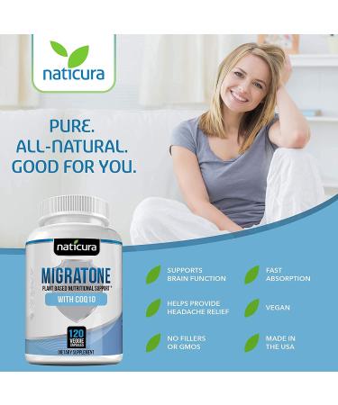 Migratone Migraine Relief Supplement - Natural Headache Support with PA-Free Butterbur, Magnesium, B Vitamins, CoQ10 & Feverfew - 120 Count - Buy Online on GoSupps.com