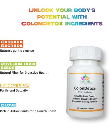 ColonDetox+ Dietary Supplement - Gentle Toxin Elimination & Digestive Support - 120 Vegan Capsules - Made in USA | Ship Internationally - Buy Online on GoSupps.com
