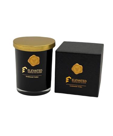 Elevated Scente d Amber & Sandalwood Candle | Soy Candles with Essential Oils | Glass Jar | 9.1oz Large | 70h Long Burning Time - Sandalwood and Amber Scented Candles for Home